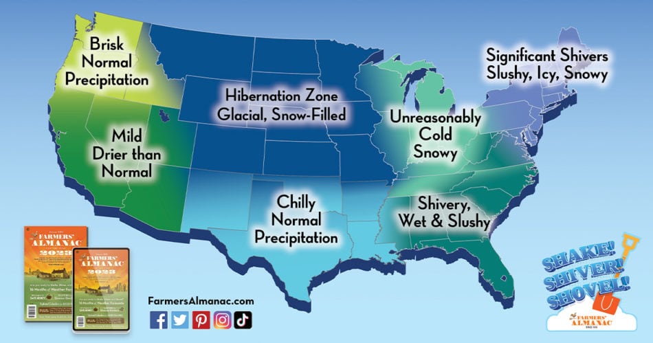 Farmer's Almanac winter map predictions